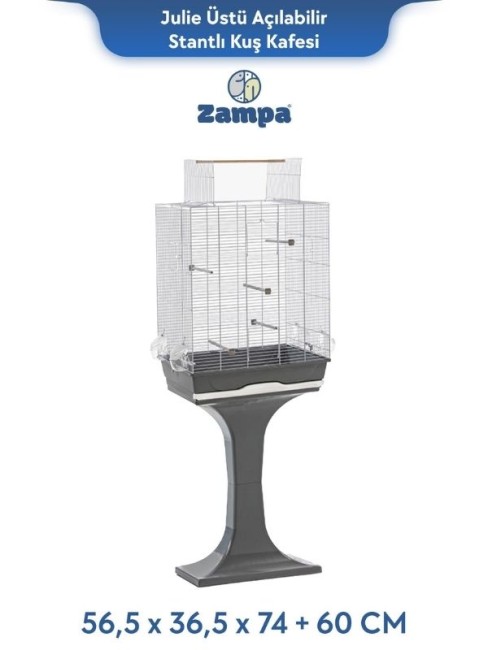 Zampa - Zampa Plus Julie Üstü Açılabilir Stantlı Kuş Kafesi 56,5x36,5x74+60 cm (ZIT-2938)