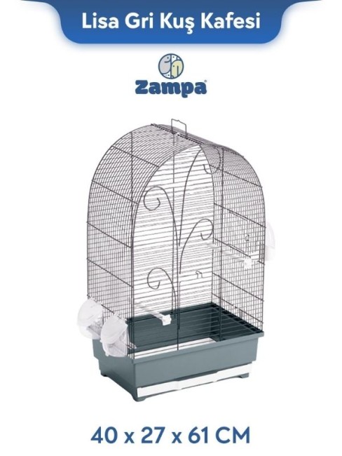 Zampa - Zampa Plus Lisa Kuş Kafesi Gri 40x27x61 cm (ZIT-2785)