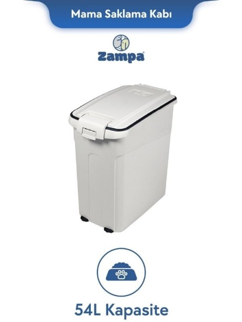 Zampa - Zampa Plus Oto L Beyaz Mama Saklama Kabı (54L)(ZIT-2563)