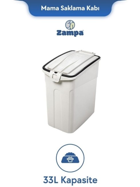 Zampa - Zampa Plus Oto M Beyaz Mama Saklama Kabı (33L)(ZIT-2556)