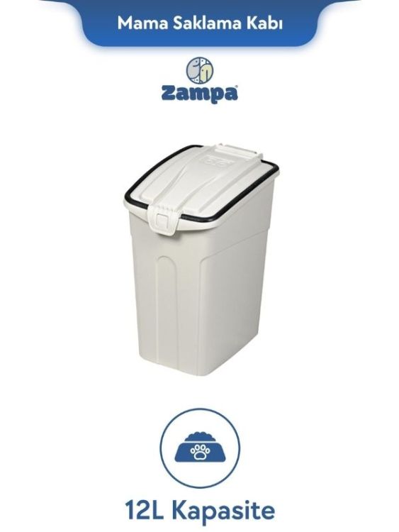 Zampa Plus Oto S Beyaz Mama Saklama Kabı (12L)(ZIT-2549)