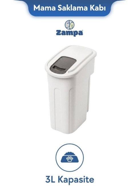 Zampa - Zampa Plus Oto XS Beyaz Mama Saklama Kabı (3L)(ZIT-2532)
