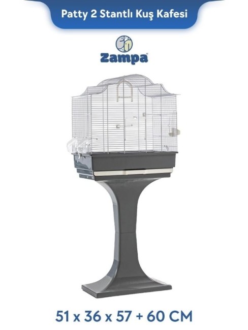 Zampa - Zampa Plus Patty 2 Stantlı Kuş Kafesi Gri 51x36x57+60cm (ZIT-2877)