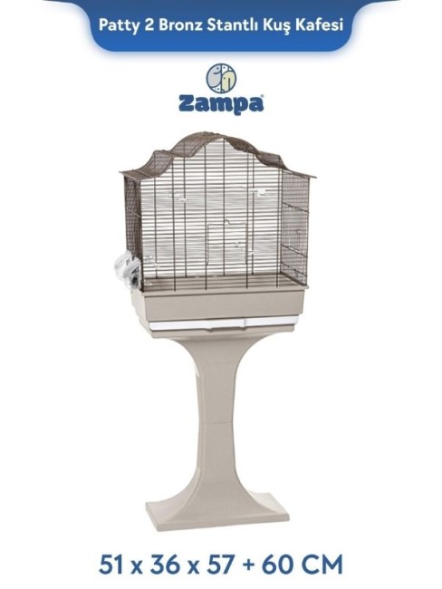 Zampa - Zampa Plus Patty 2 Stantlı Kuş Kafesi Bronz 51x36x57+60cm (ZIT-2891)