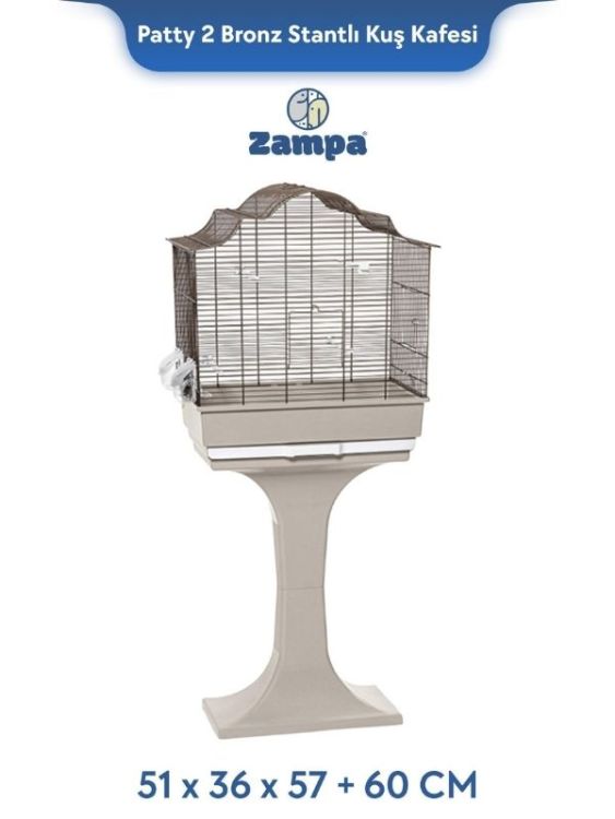Zampa Plus Patty 2 Stantlı Kuş Kafesi Bronz 51x36x57+60cm (ZIT-2891)