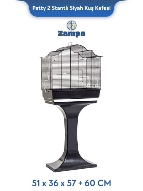 Zampa - Zampa Plus Patty 2 Stantlı Kuş Kafesi Siyah 51x36x57+60cm (ZIT-2914)