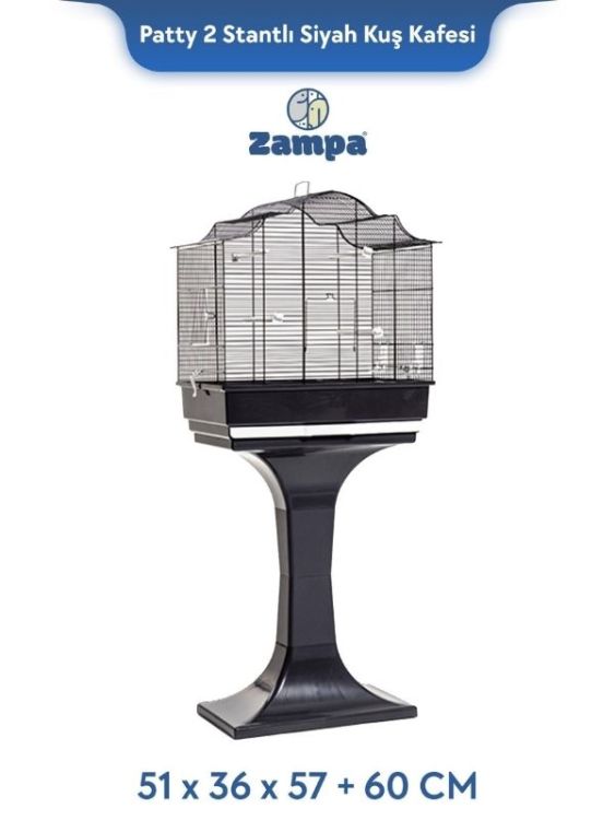 Zampa Plus Patty 2 Stantlı Kuş Kafesi Siyah 51x36x57+60cm (ZIT-2914)