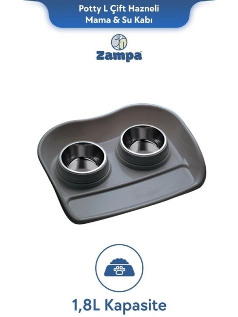 Zampa - Zampa Plus Potty L Çift Hazneli Mama & Su Kabı 1.8L (ZIT-2686)