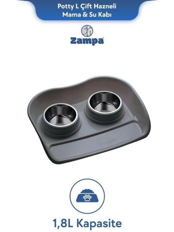 Zampa Plus Potty L Çift Hazneli Mama & Su Kabı 1.8L (ZIT-2686)