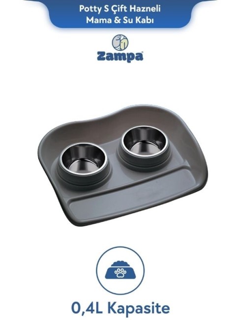 Zampa - Zampa Plus Potty S Çift Hazneli Mama & Su Kabı 0.4L (ZIT-2679)