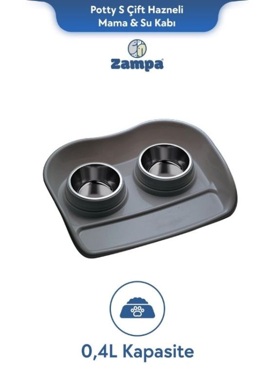 Zampa Plus Potty S Çift Hazneli Mama & Su Kabı 0.4L (ZIT-2679)