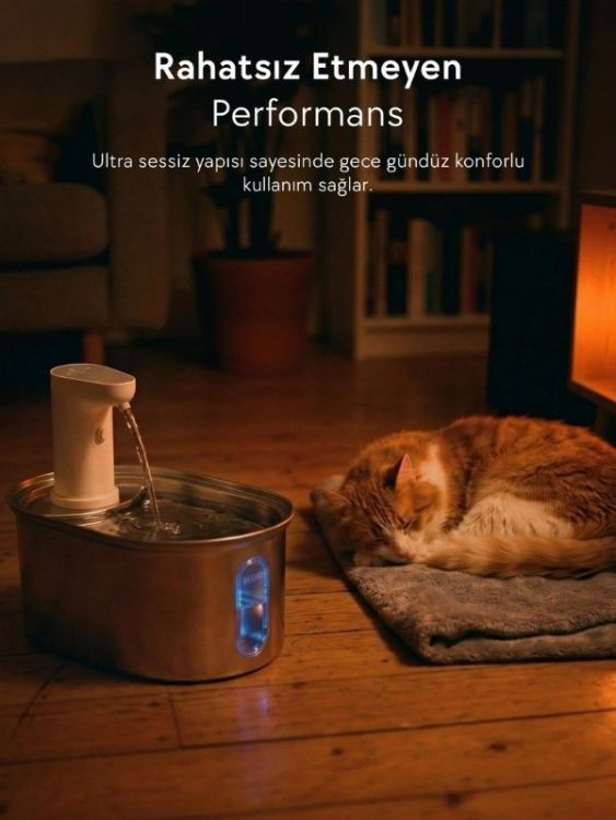 Zampa SPF-02TR Oval Paslanmaz Çelik Pet Otomatik Su Pınarı Bataryalı 3.2 Litre