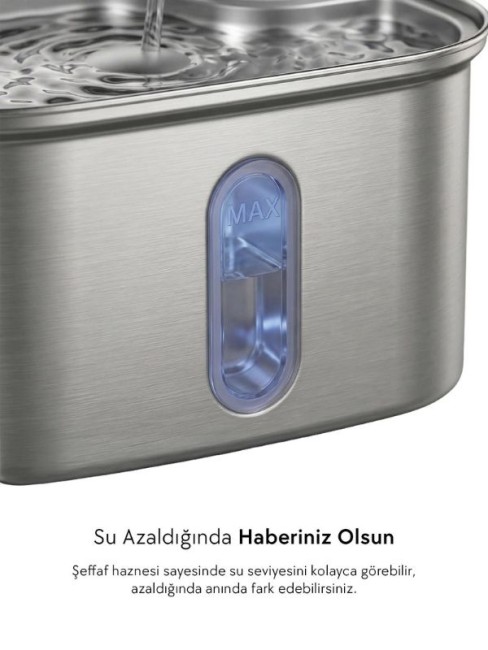 Zampa SPF-05-TR Kare Paslanmaz Çelik Pet Otomatik Su Pınarı Bataryalı 2.8 Litre - Thumbnail