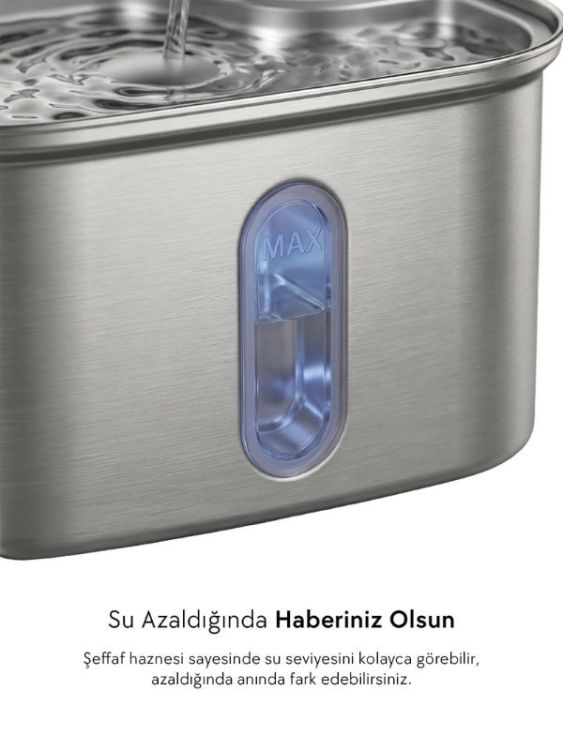 Zampa SPF-05-TR Kare Paslanmaz Çelik Pet Otomatik Su Pınarı Bataryalı 2.8 Litre