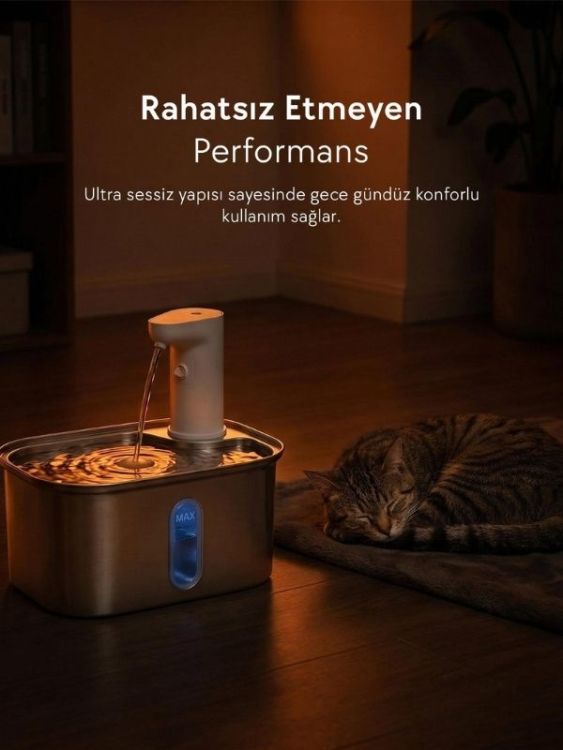 Zampa SPF-05-TR Kare Paslanmaz Çelik Pet Otomatik Su Pınarı Bataryalı 2.8 Litre