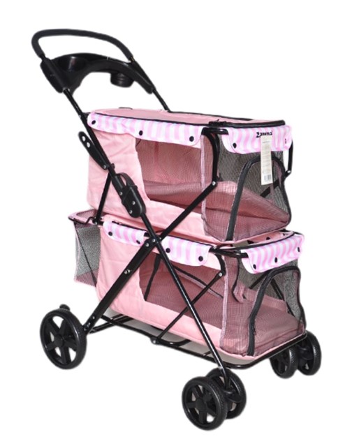 Zampa - Zampa Twins Kedi Köpek Arabası BL04-P Pembe 51X85X100 Cm