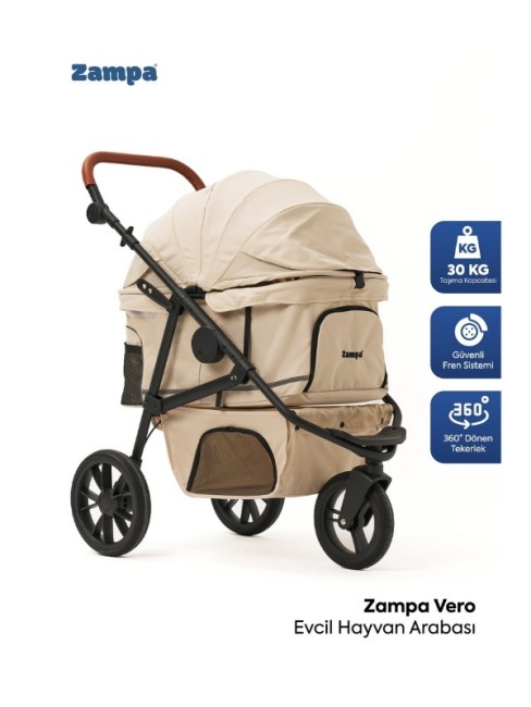 Zampa - Zampa Vero Kedi Köpek Arabası Bej DH09-BJ 45x100x108 cm